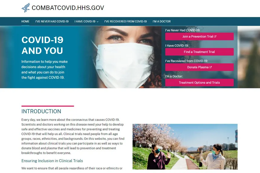 Screenshot of Combat COVID website